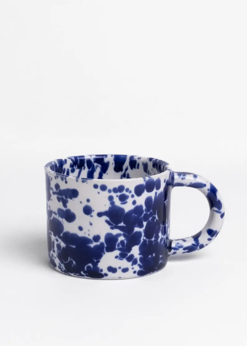 Ceramic mug with cobalt splashes, 10 12 15 oz White modern ceramic cup, Stoneware ceramic tumbler... | Etsy (Global)