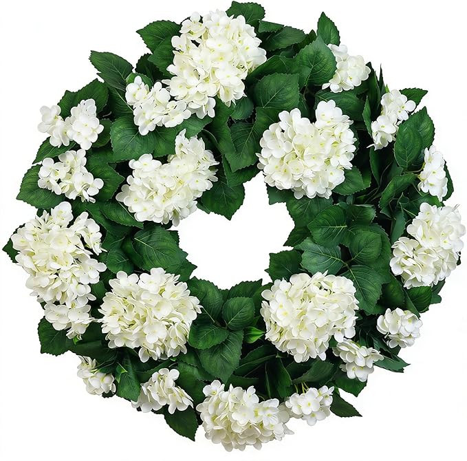 27" Hydrangea Wreath for Front Door – All-Season Wedding Décor with Lamb’s Ear Leaves & Hydr... | Amazon (US)