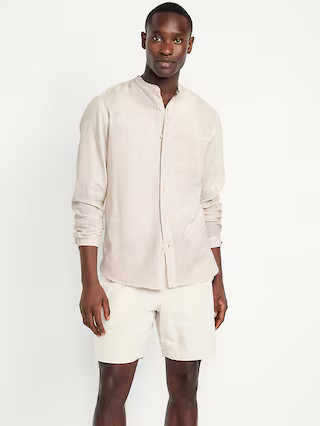 Banded-Collar Linen-Blend Shirt | Old Navy (US)