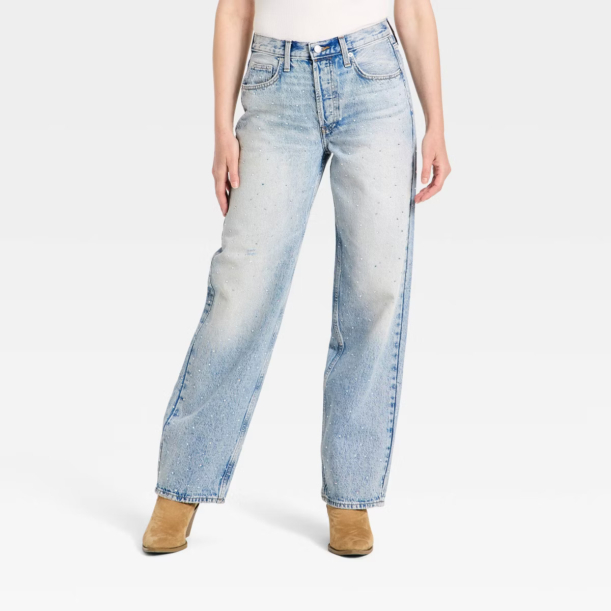 Women's Mid-Rise 90's Baggy Denim Rhinestone Jeans - Universal Thread™ Light Wash | Target