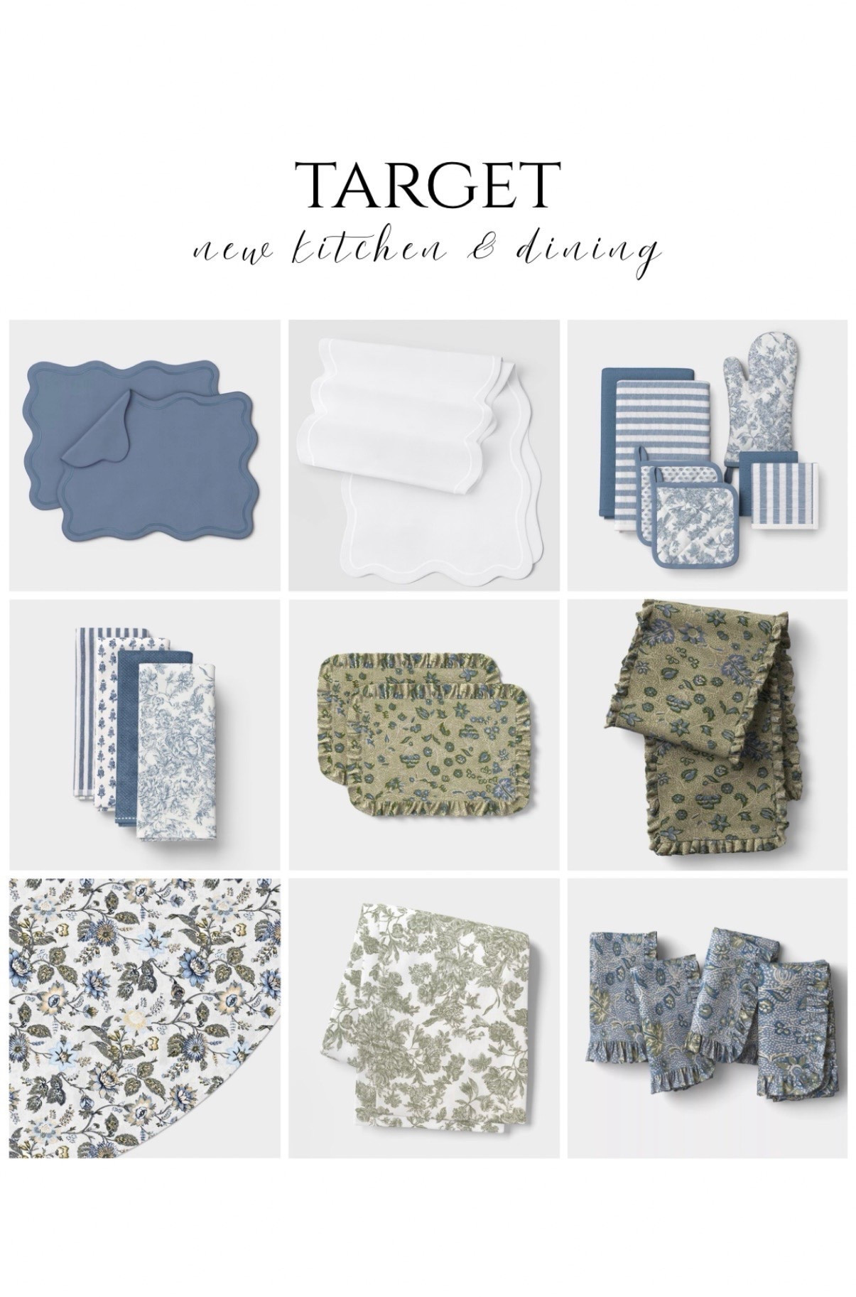 Target new arrivals 🎯 tabletop and kitchen - scalloped placemats and runners, floral Tablecloth, runners and napkins, toile napkins toile tablecloth kitchen towels dish towels kitchen essentials fall decor dusted blue placemats oversized rubber blue kitchen toweos threshold studio McGee magnolia home decor #target #targetstyle

#LTKHome #LTKdayinmylife #LTKootd