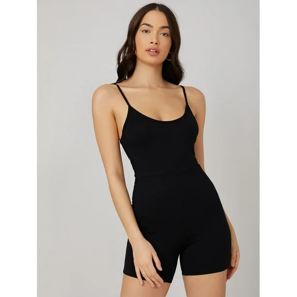 Black Women's BASICS Solid Form Fitted Unitard Romper 2022 M(6) L050D - Walmart.com | Walmart (US)