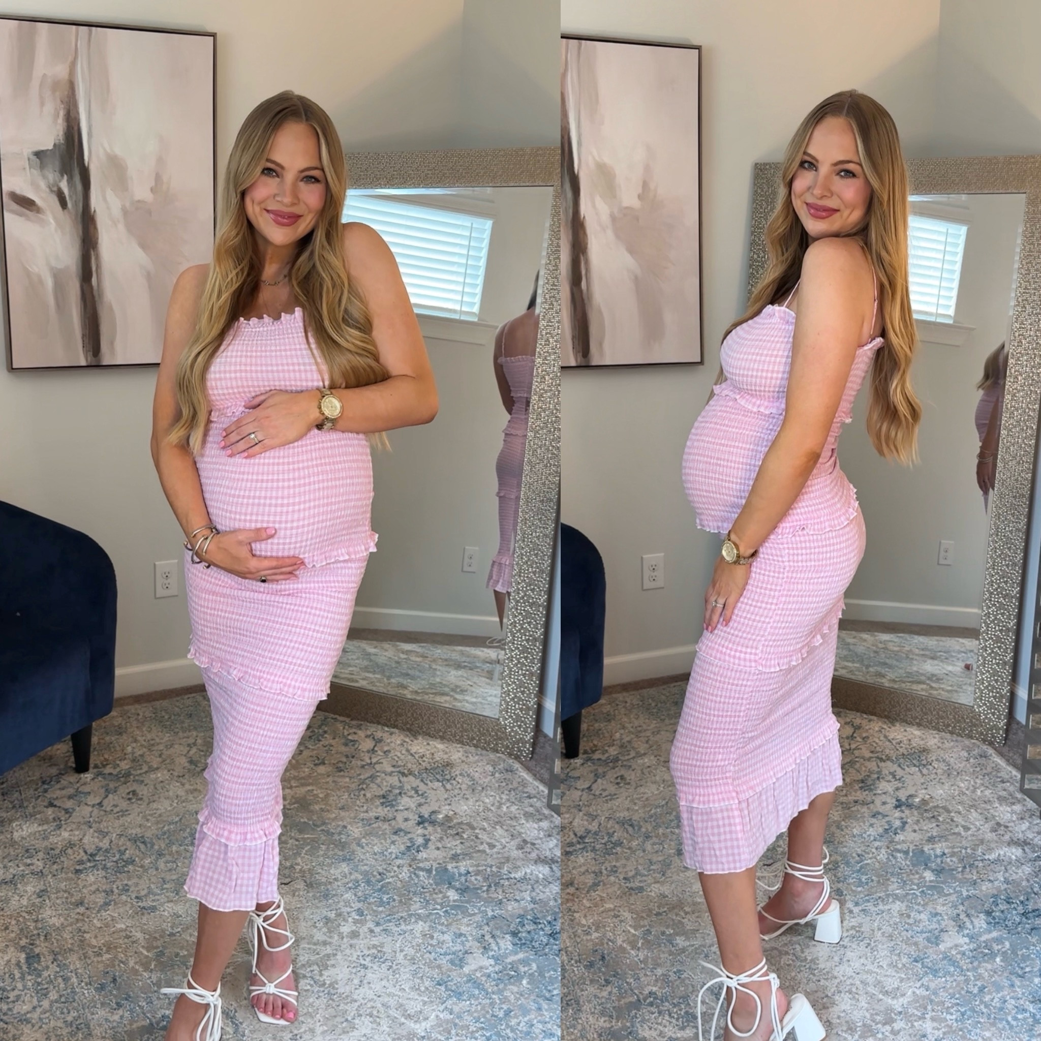 Pink gingham dress
Bump friendly
Maternity 
Pregnant 
Pink baby shower dress
Summer 
Spring 
White lace up heels
Budget 
Affordable 
Smocked 
Cute


#LTKFindsUnder100 #LTKStyleTip #LTKBaby