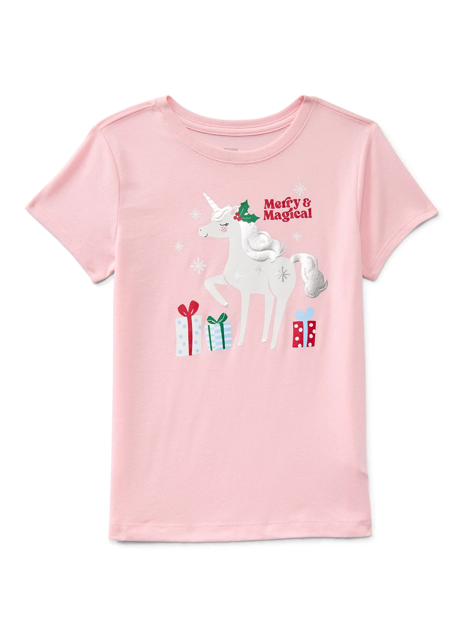 Holiday Time Girls Christmas Short Sleeve Graphic T-Shirt, Sizes 4-18 | Walmart (US)