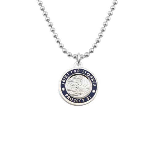 Get Back Necklaces St. Christopher Surf Necklace | Medium, 3/4” Silver Plated Medallion, 24” Aluminum Ball Chain (Silver Royal Blue) | Amazon (US)