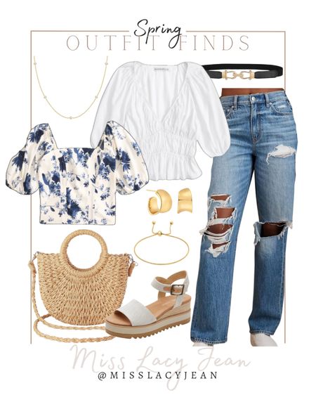 Spring outfit finds include blouse, floral top, straw handbag, gold earring, gold bracelet, platform sandals, gold necklace, belt.

Spring outfit, jeans, spring outfit, casual spring outfit

#LTKfindsunder100 #LTKshoecrush #LTKstyletip