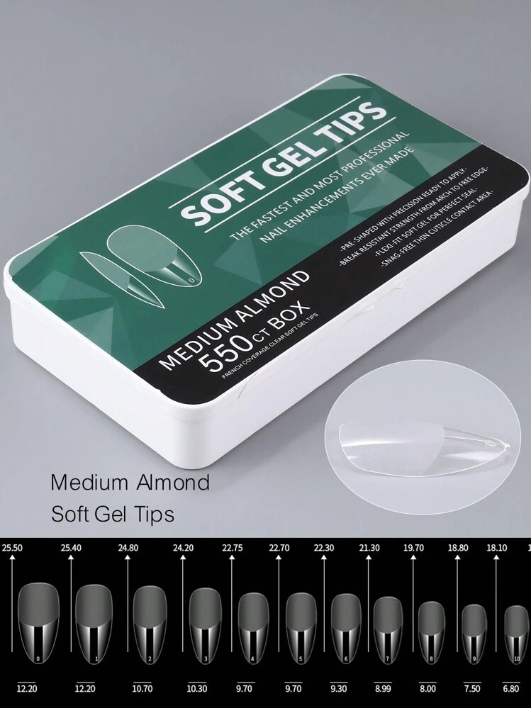 550pcs Soft Gel Nail Tips,11 Sizes Medium Almond Full Cover Nail Tips For Gel Art Polish, Nail Ex... | SHEIN