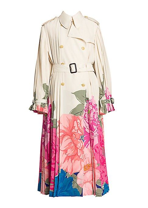 Valentino Women's Camelia Floral Plissé Silk Trench Coat - Avorio Fuchsia - Size 40 (4) | Saks Fifth Avenue