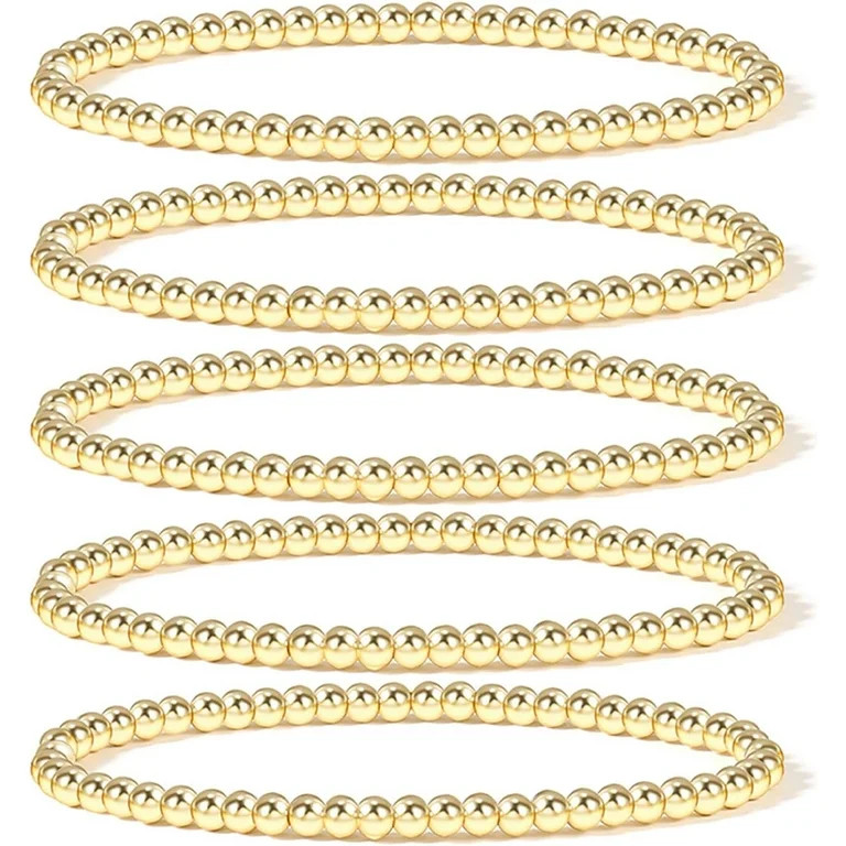 14K Gold Plated Bead Ball Bracelet Stretchable Elastic Gold Beaded Bracelets for Women - Walmart.... | Walmart (US)
