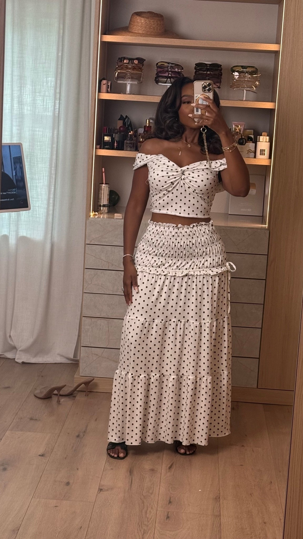 Hi Babes! 🤍🖤

This polka dot set is giving effortless European summer! The off-the-shoulder crop top paired with the flowy maxi skirt is such a timeless look you'll reach for all season long.

✨ Fit Details:
• Wearing a Size Small
• True to size
• Off-the-shoulder crop top
• Flowy high-waisted maxi skirt
• Lightweight, breathable fabric

🤍 Where to Wear:
• Vacation
• Brunch with the girls
• Resort dinners
• Winery days
• Summer parties
• Weekend outings

✨ Style Tip:
Pair it with simple black sandals for a chic daytime look, or swap in strappy heels and gold jewelry for an elevated evening outfit.

Everything is linked below!

xx, Kira | IG: KirasFashionFinds

Measurements:
5'4" | Size Small | 140 lbs