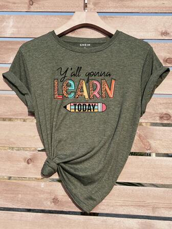 SHEIN LUNE Slogan Graphic Tee | SHEIN