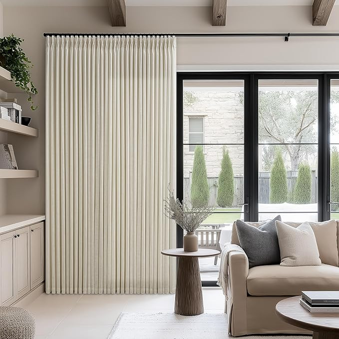 Beige Tan Pinch Pleated Linen Curtains 96 Inches Long for Living Dining Room Bedroom Light Filter... | Amazon (US)