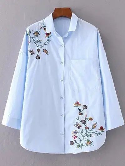 Shirt Neck Floral Embroidered Shirt | ZAFUL (Global)