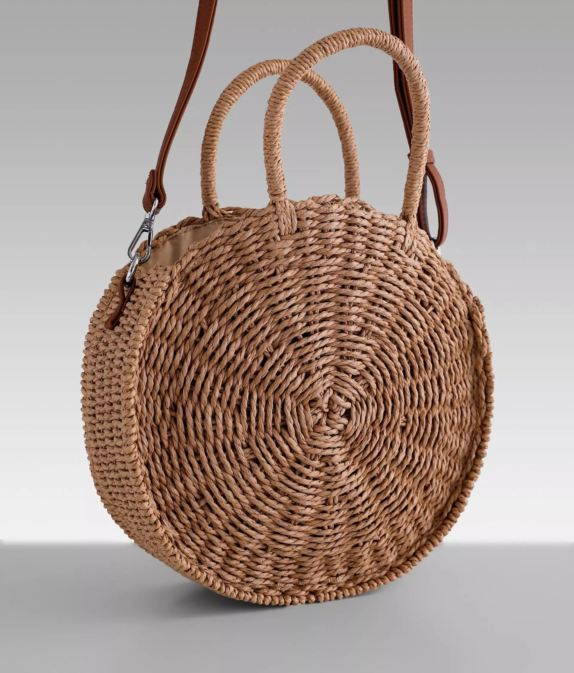 Round Weaved Straw Crossbody Purse | Buckle