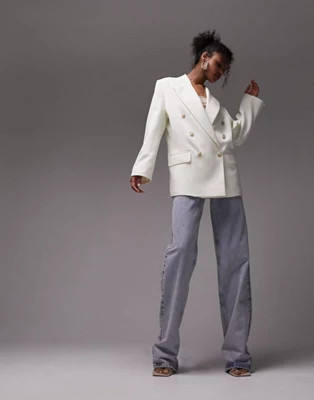 Topshop 90's skirt and blazer co-ord in cream - CREAM | ASOS (Global)