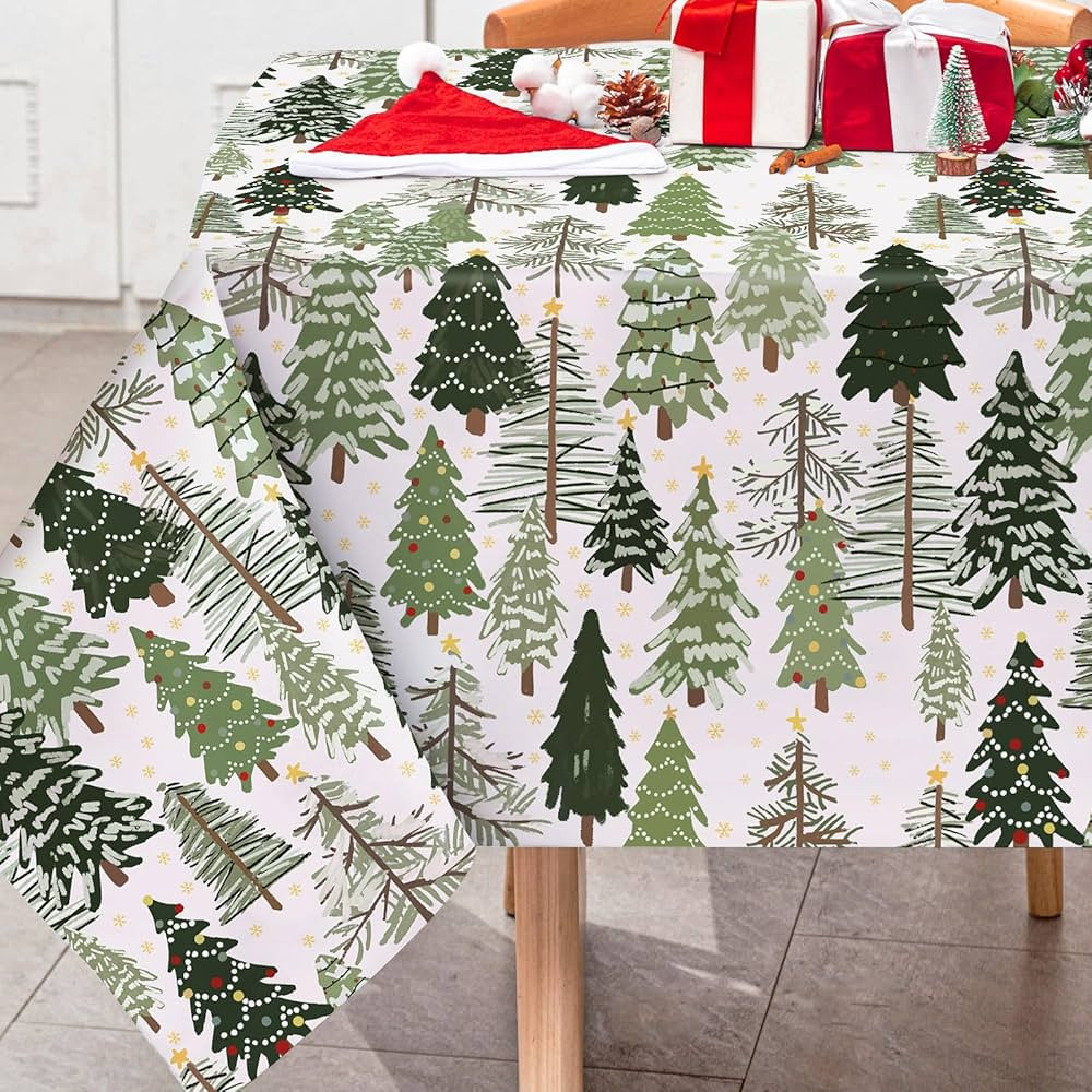 AnyDesign Christmas Tablecloth Green Xmas Tree Table Cloth Washable Forest Table Cover for Winter... | Amazon (US)