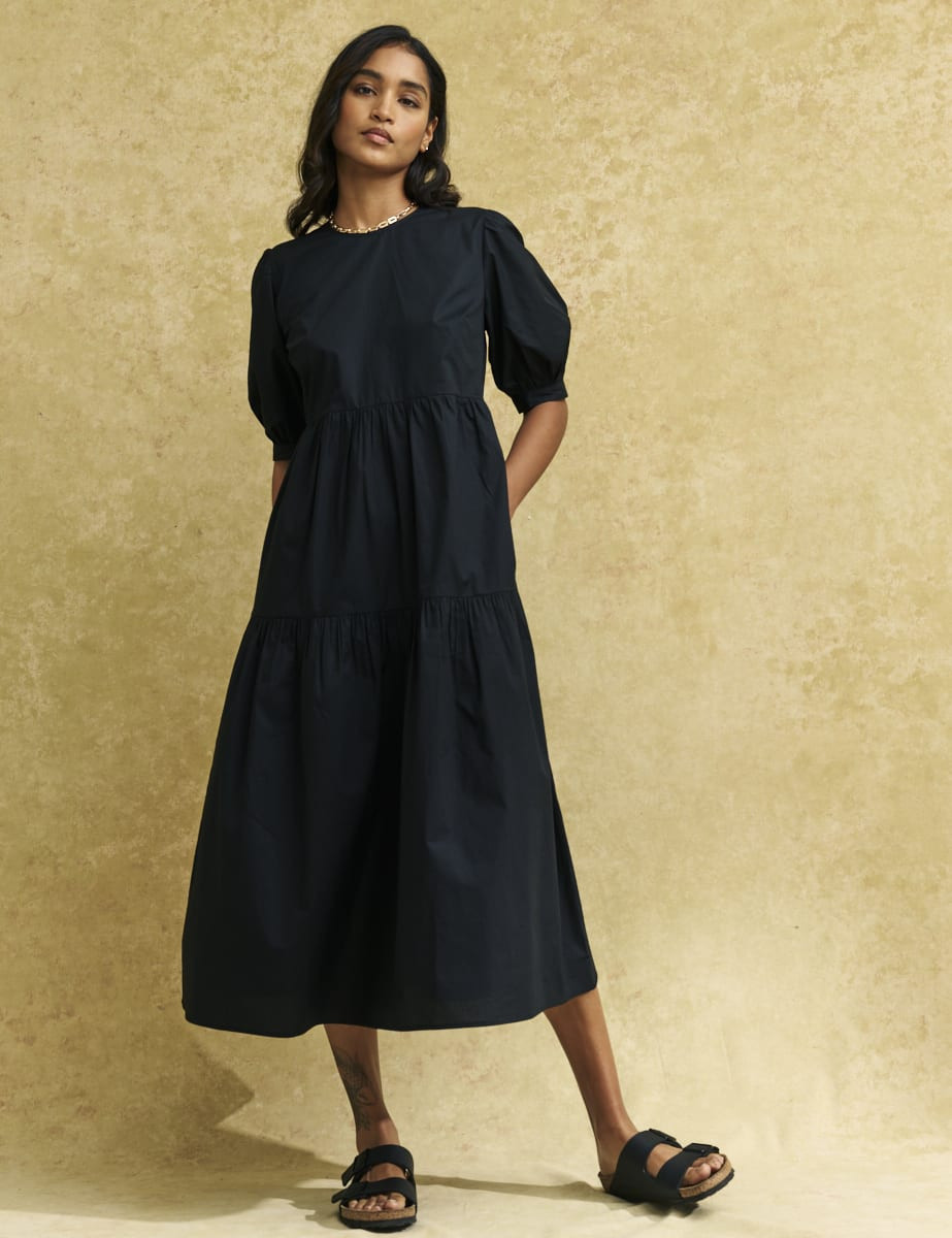 Black Rochelle Smock Midi Dress | Nobody's Child