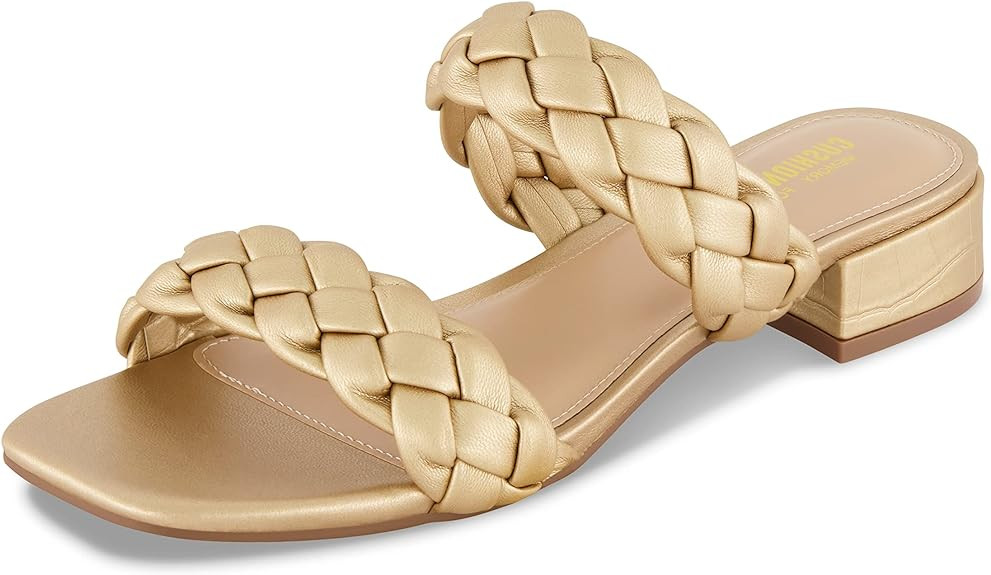 CUSHIONAIRE Women's Nan two band braided low block heel slide sandal +Memory Foam and Wide Widths... | Amazon (US)