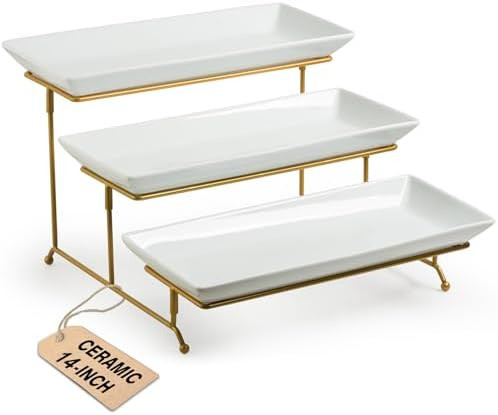 Large 3 Tier Serving Stand Tiered Serving Trays with Collapsible Sturdier Rack Porcelain Serving ... | Amazon (US)