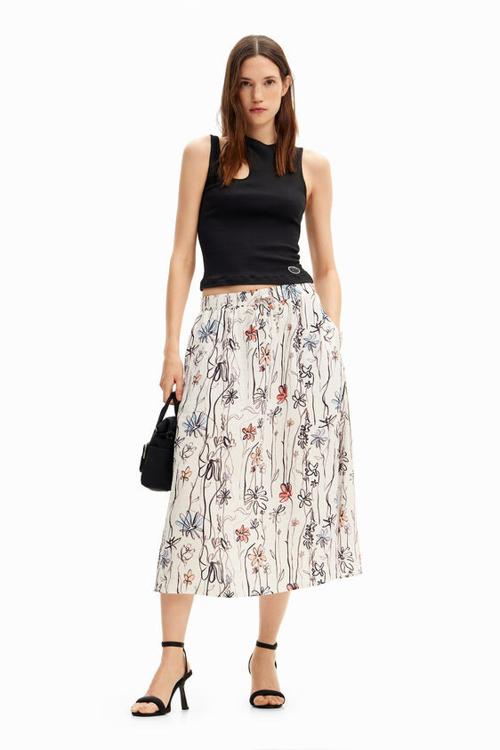 Illustrated floral midi skirt | Desigual USA,CA