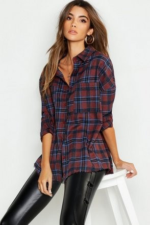 Oversized Frayed Flannel Shirt | Boohoo.com (US & CA)