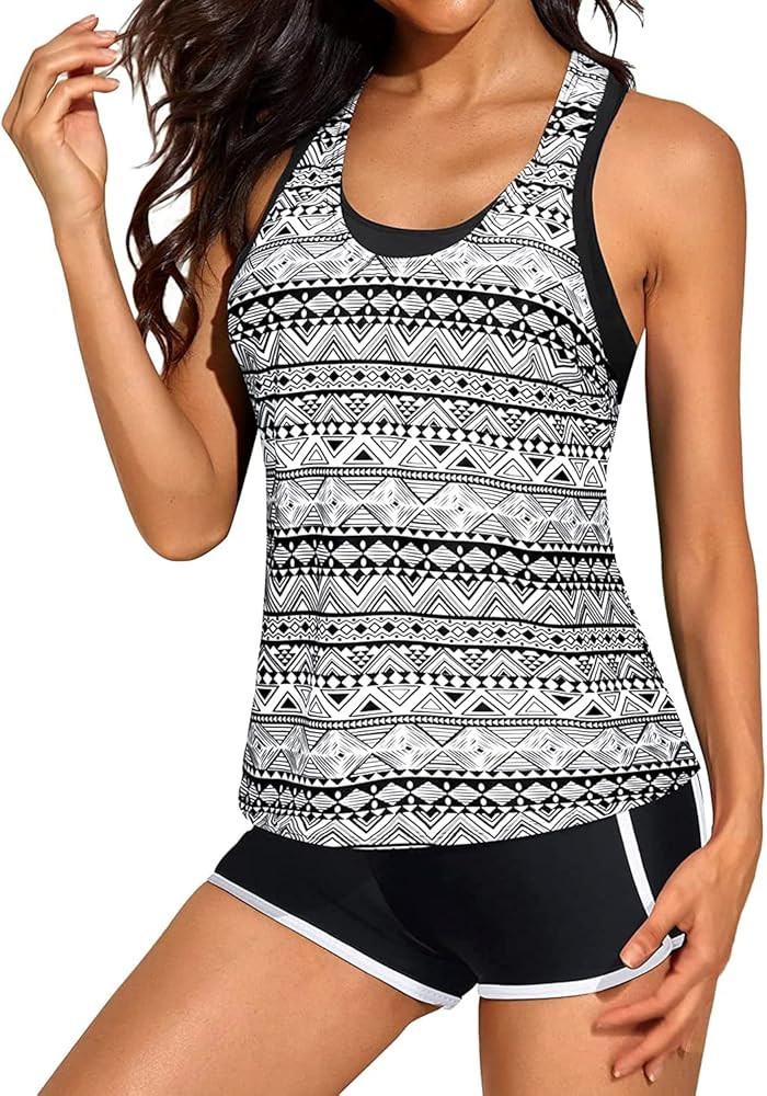 Yonique 3 Piece Athletic Tankini Swimsuits for Women with Shorts Swim Tank Tops with Sports Bra and  | Amazon (US)
