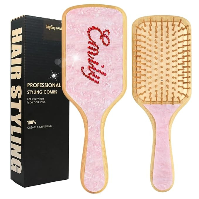 Personalized Rhinestone Hair Brush for Women & Girls - Custom Name Wooden Paddle Brush Natural Ba... | Amazon (US)
