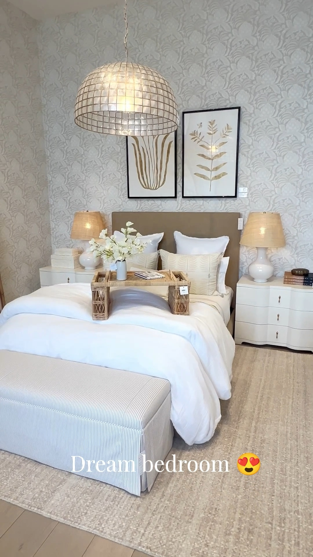 What a dream bedroom, as shown in the Serena & Lily design center in Chestnut Hill, MA! Everything is 20% off through Wednesday, although many of these are undoubtedly splurge pieces!
-
coastal style, coastal bedroom ideas, primary bedroom decor, bedroom furniture, neutral bedroom, calming bedroom, serena & lily bedroom furniture,  upholstered beds, king size beds, queen size beds, neutral bedding, cotton bedding, bed pillows, woven hampers, rattan floor mirrors, arched floor mirrors, oversized nightstands, large nightstands, nightstands with drawers, chest, nightstand lamps, white lamps, lamps with woven shade, pillow shams, neutral rugs, bedroom rugs, 8x10 rugs, 9x12 rugs, capiz lighting, bedroom pendant lights, bedroom chandeliers, coastal lighting, beach house bedroom, neutral wallpaper, bedroom bench, striped bench, upholstered bench, decorative boxes, nightstand decor, white duvet covers, white bedding

#LTKHome #LTKSaleAlert