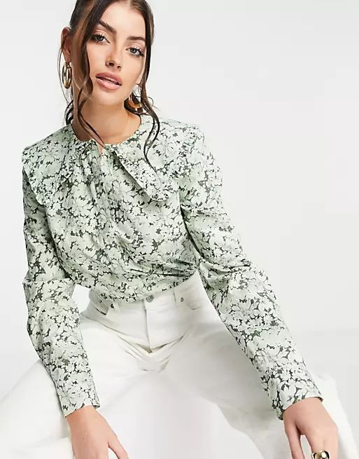 & Other Stories organic cotton floral print oversized collar blouse in multi | ASOS (Global)