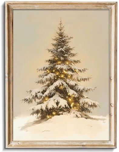 uniro Snowy Christmas Tree Print, Vintage Pine tree Decor Wall Art, Neutral Antique Holiday Xmas ... | Amazon (US)