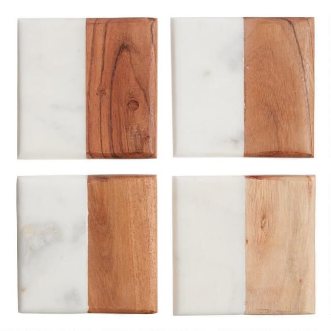 Square Marble and Wood Coasters 4 Pack | World Market
