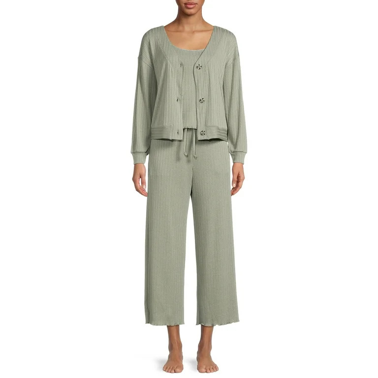 Secret Treasures Women's Cardigan, Cami Top and Pants Sleep Set, 3-Piece - Walmart.com | Walmart (US)