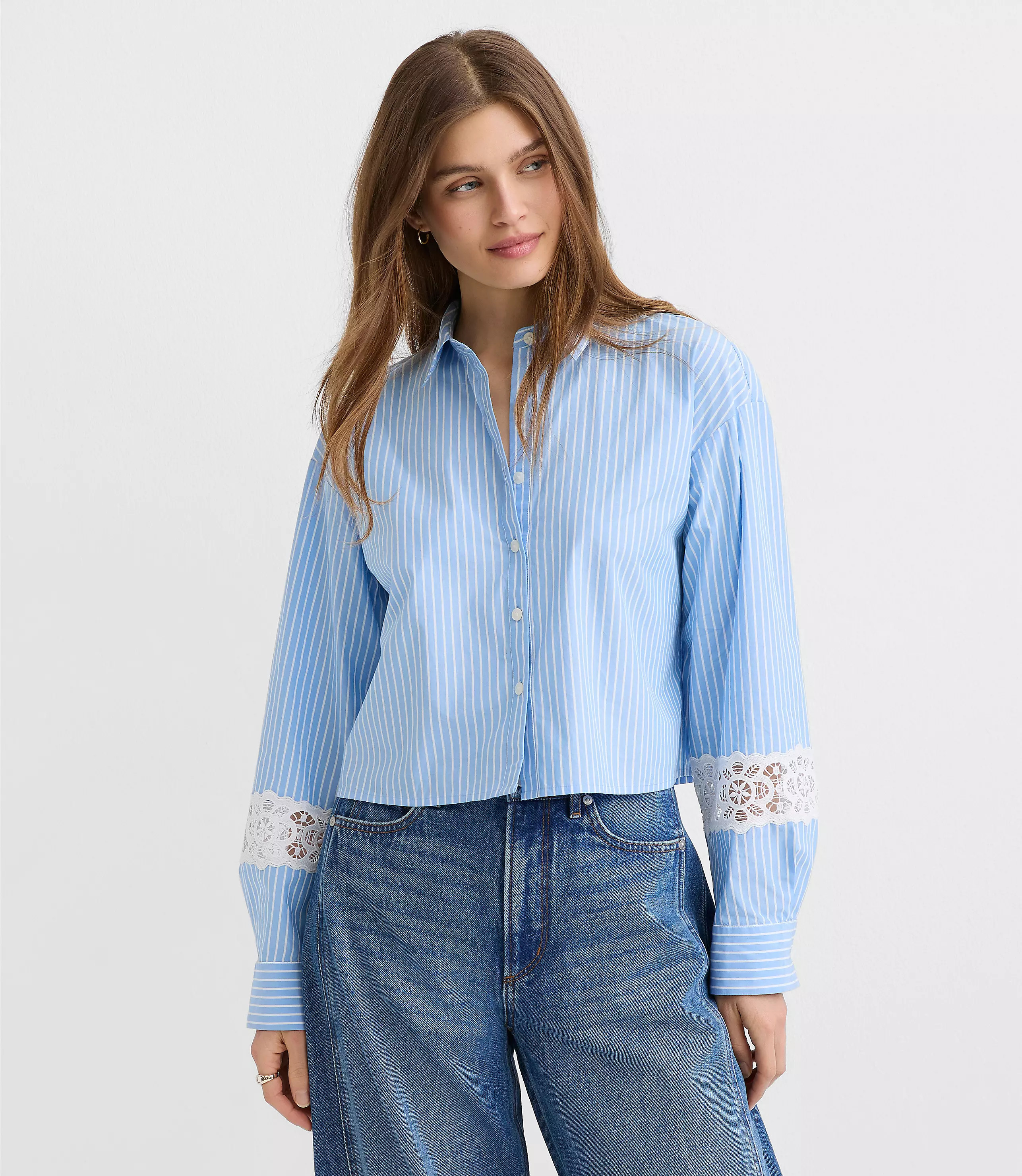 Striped Poplin Everyday Abbreviated Shirt | LOFT