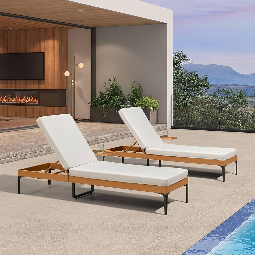 PURPLE LEAF 2 Piece Outdoor Chaise Lounge Patio Lounge Chair Recliner with Side Table and Cushion... | Amazon (US)