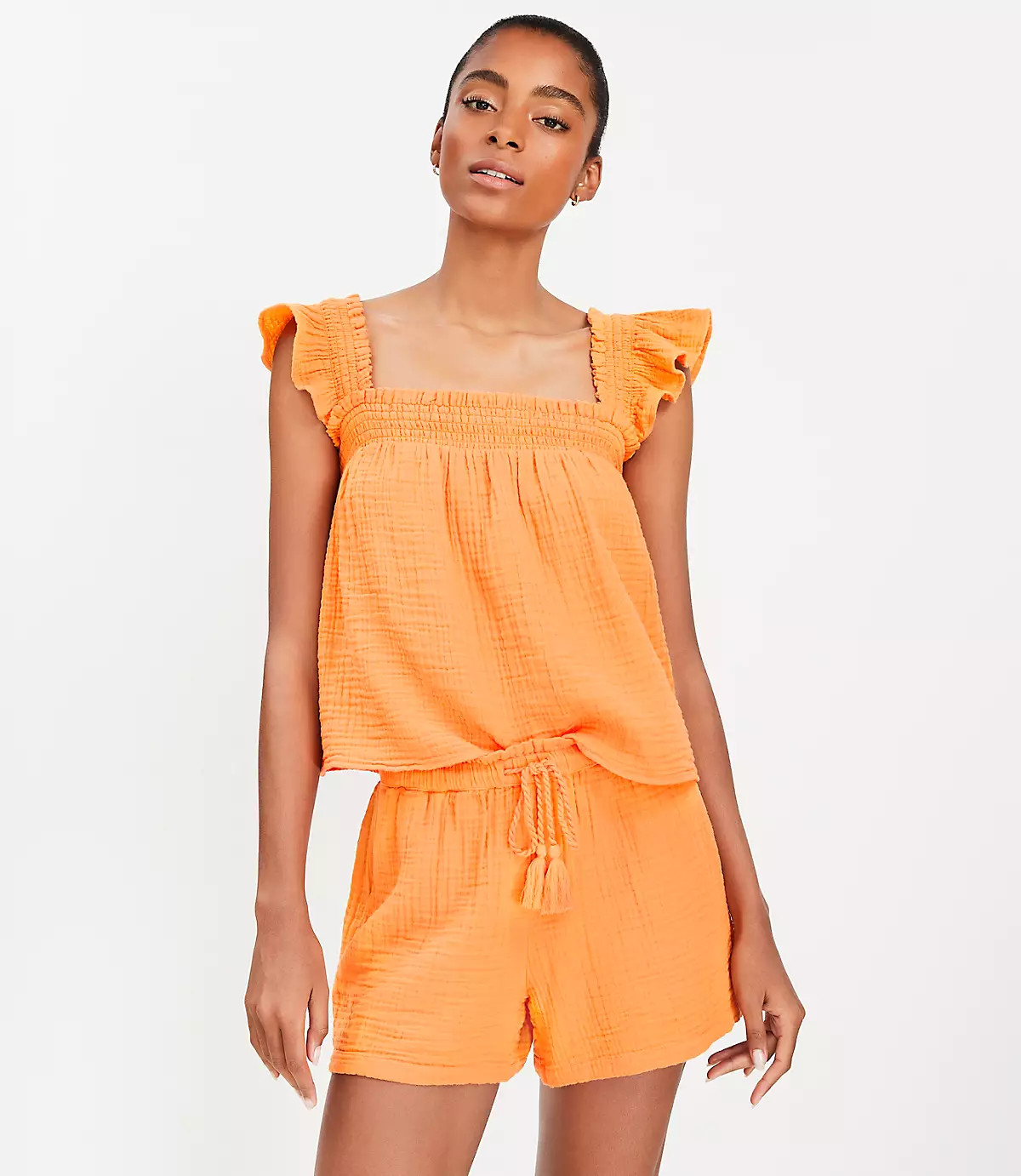 LOFT Beach Triple Cloth Ruffle Strap Top | LOFT
