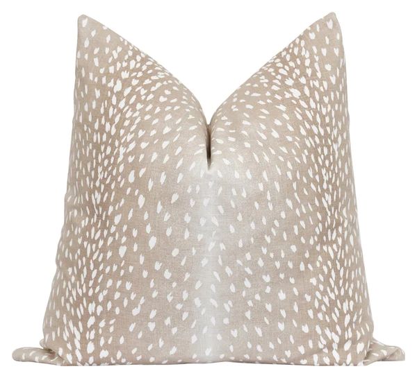 Fawn Pale Blush Antelope Deer Print Linen Pillow | Land of Pillows