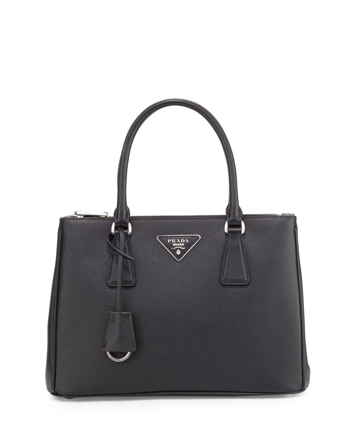 Saffiano Lux Double-Zip Tote Bag, Black (Nero) | Neiman Marcus