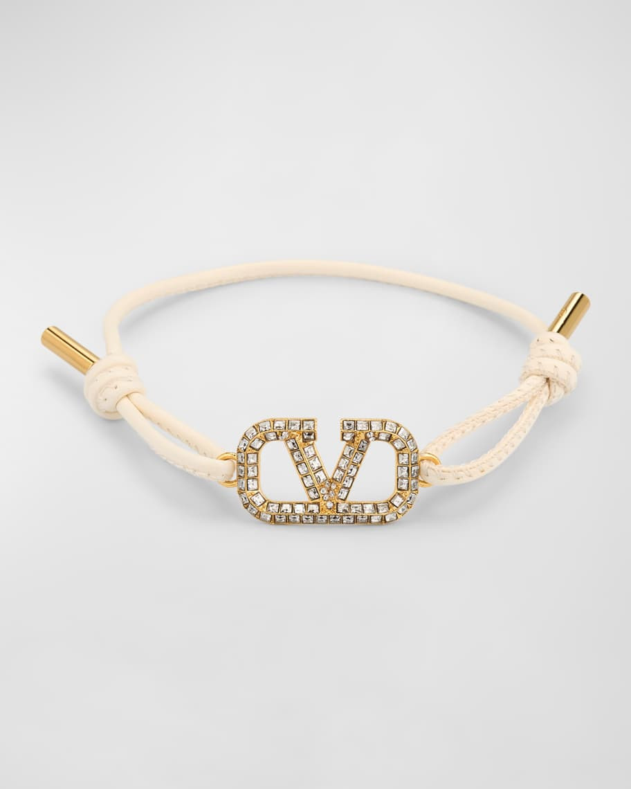 Valentino Garavani Crystal V-Logo Leather Bracelet | Neiman Marcus