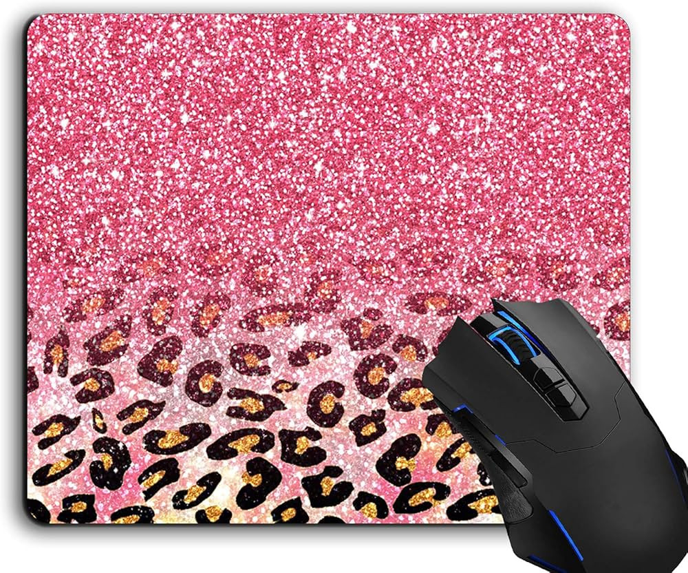Mouse Pad,Cute Pink Faux Glitter Leopard Computer Mouse Pads Desk Accessories Non-Slip Rubber Bas... | Amazon (US)