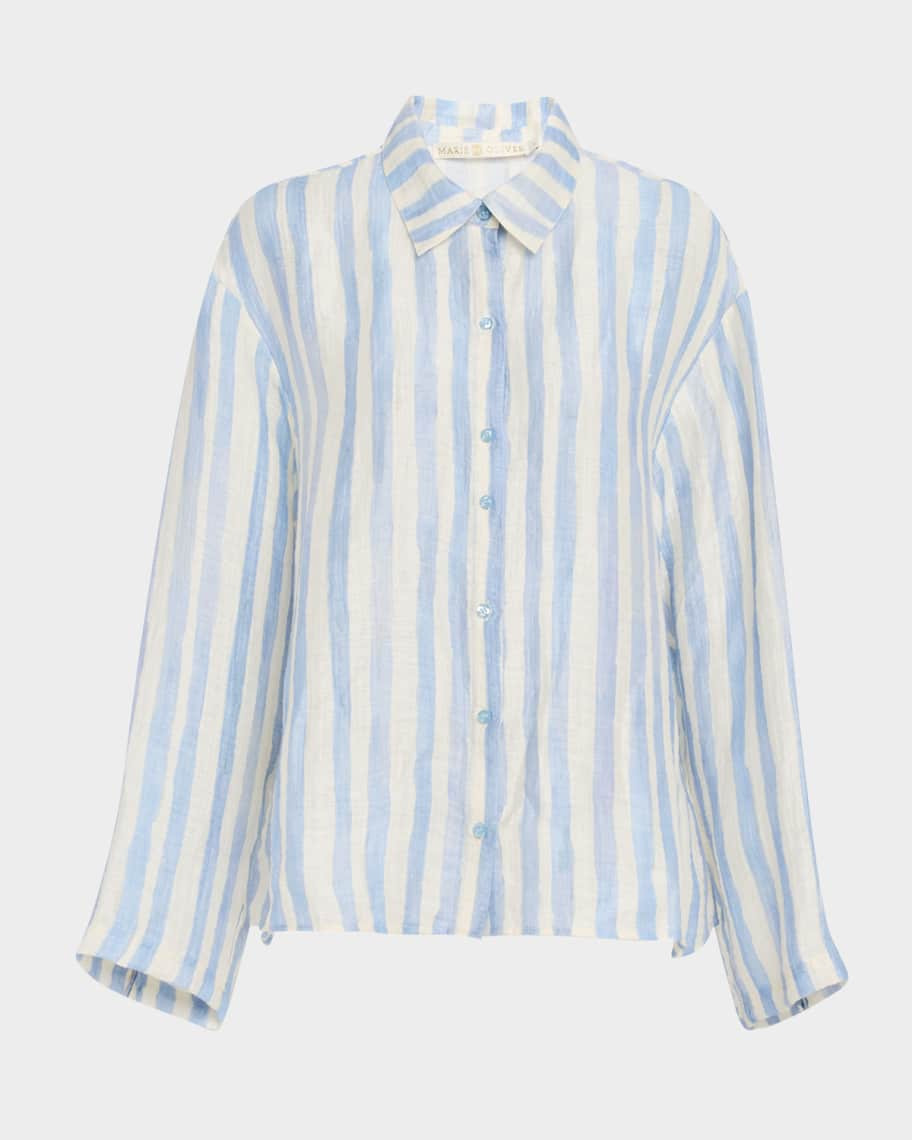 Marie Oliver Nico Oversized Striped Beach Shirt | Neiman Marcus