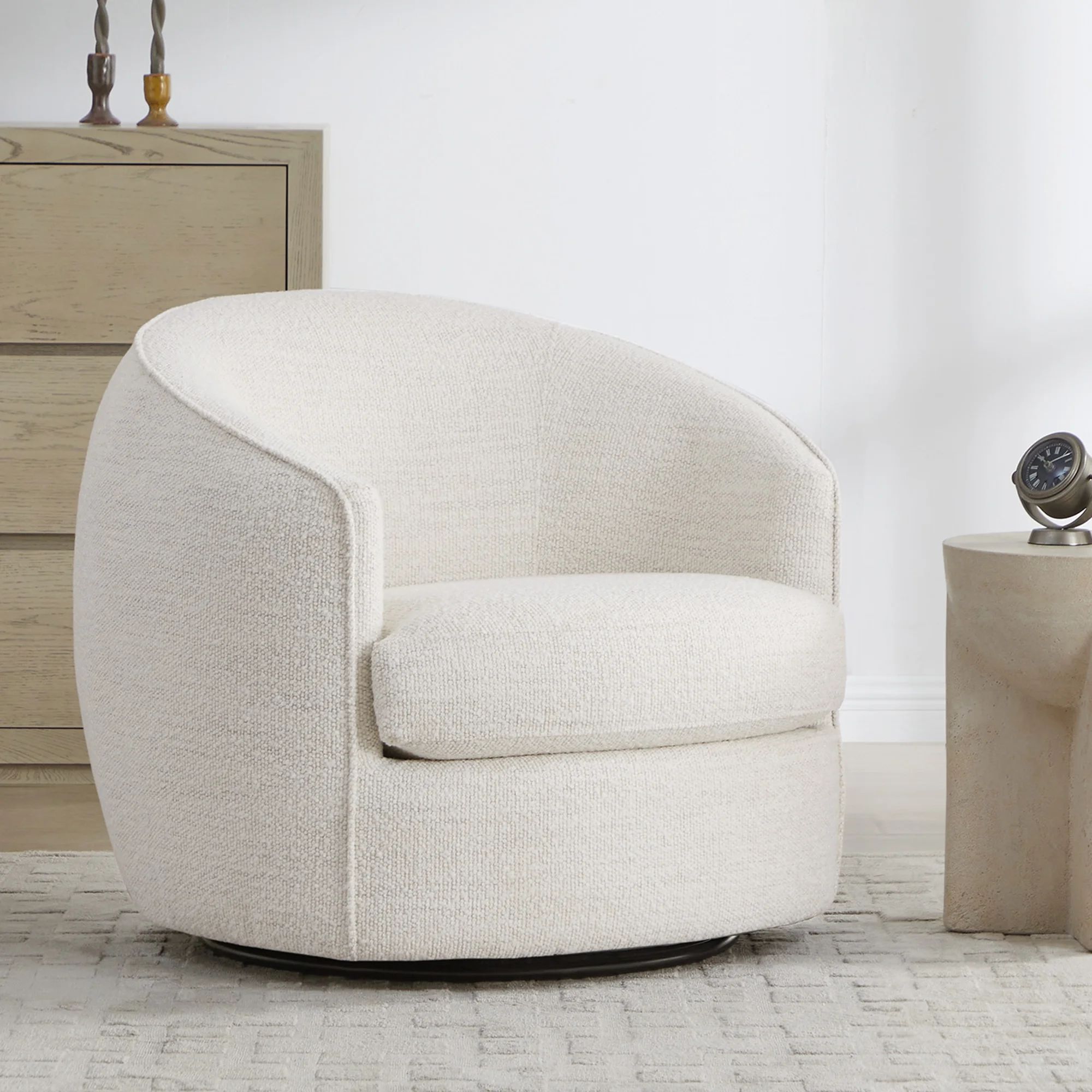 CHITA Modern Swivel Accent Chairs, Round Barrel Chair for Living Room Bedroom, Fabric in Cream | Walmart (US)