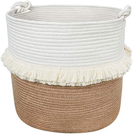 CherryNow Large Woven Storage Baskets – 16'' x 16'' Cotton and Jute Rope Decorative Hamper for ... | Amazon (US)