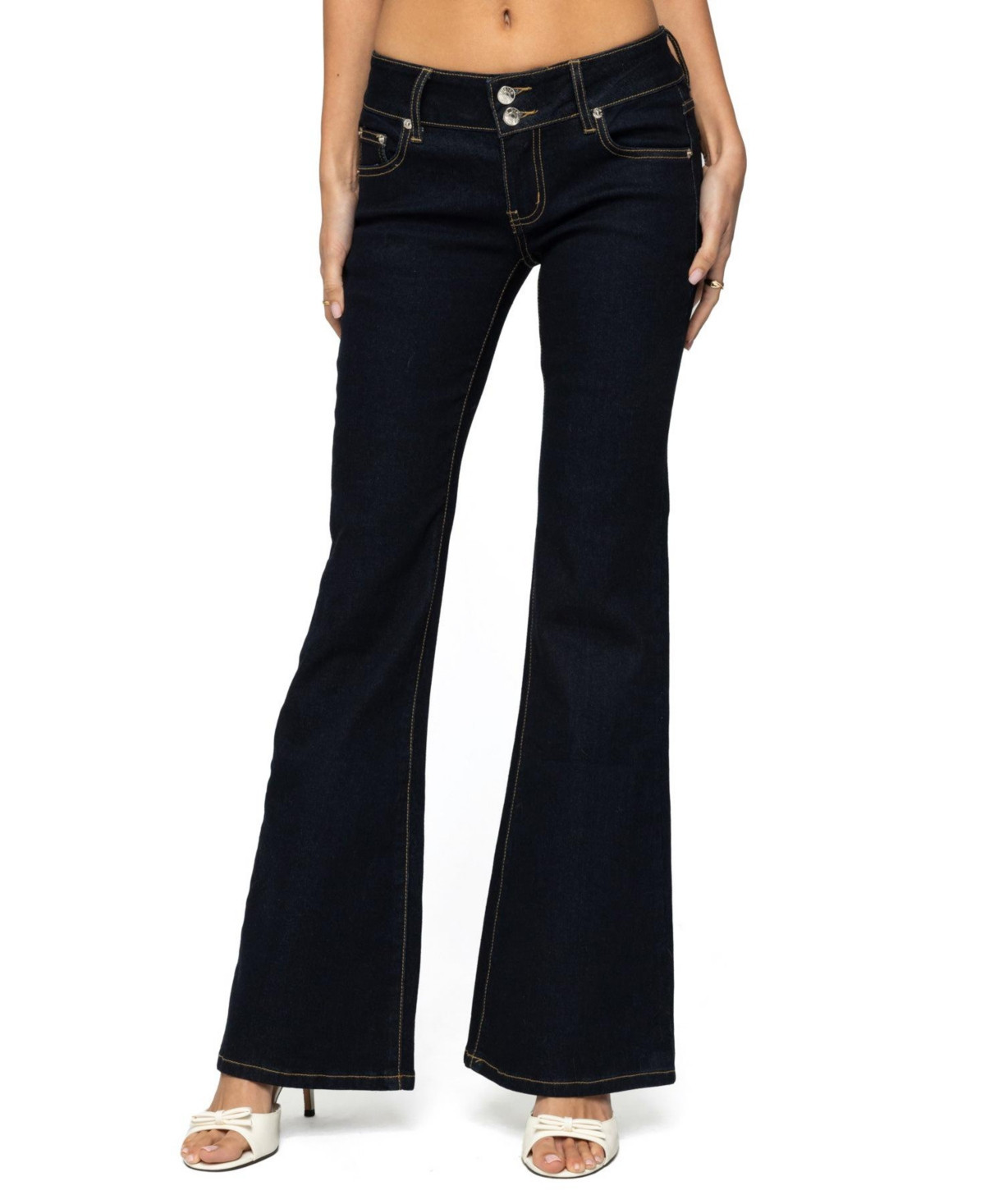 Edikted Women's Tilda Low Rise Flared Jeans - Indigo-blue-raw-washed | Macy's