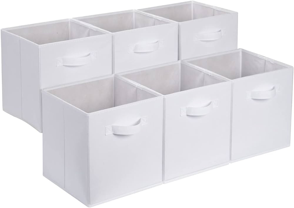 Amazon Basics Cube Organizer Storage Bins Handles, Collapsible Fabric, Pack of 6, 13"x13"x13", Wh... | Amazon (US)