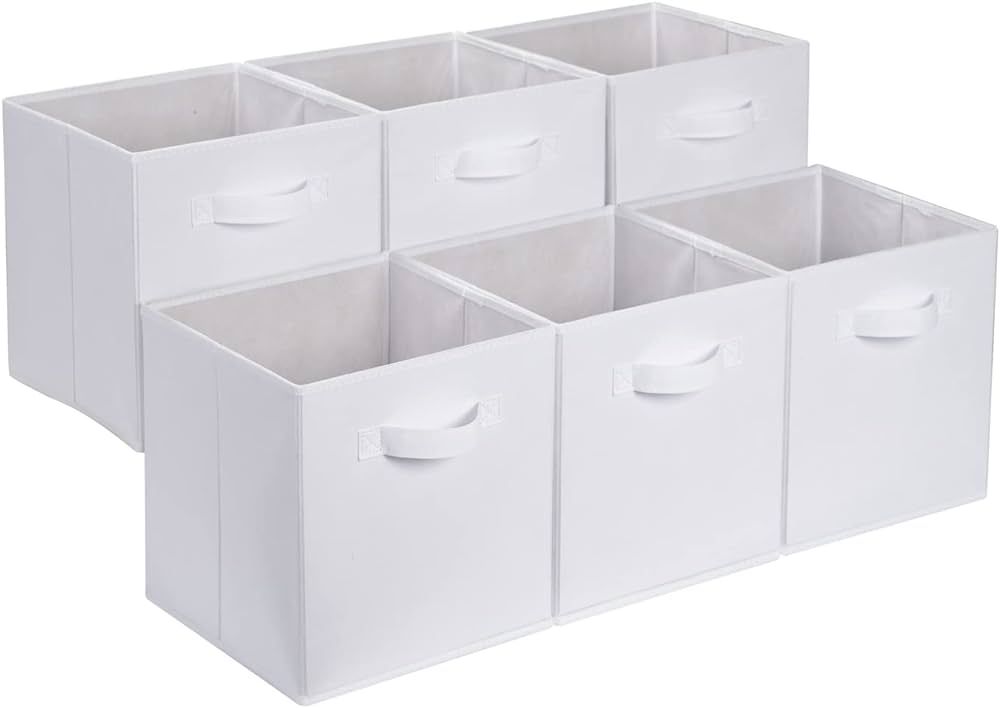 Amazon Basics Collapsible Fabric Storage Cube Organizer with Handles, 10.5 x 10.5 x 11 Inch, Whit... | Amazon (US)