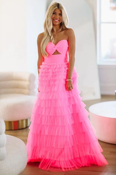 Juliet Ruffle Tiered Maxi Gown - Hot Pink | Hazel and Olive