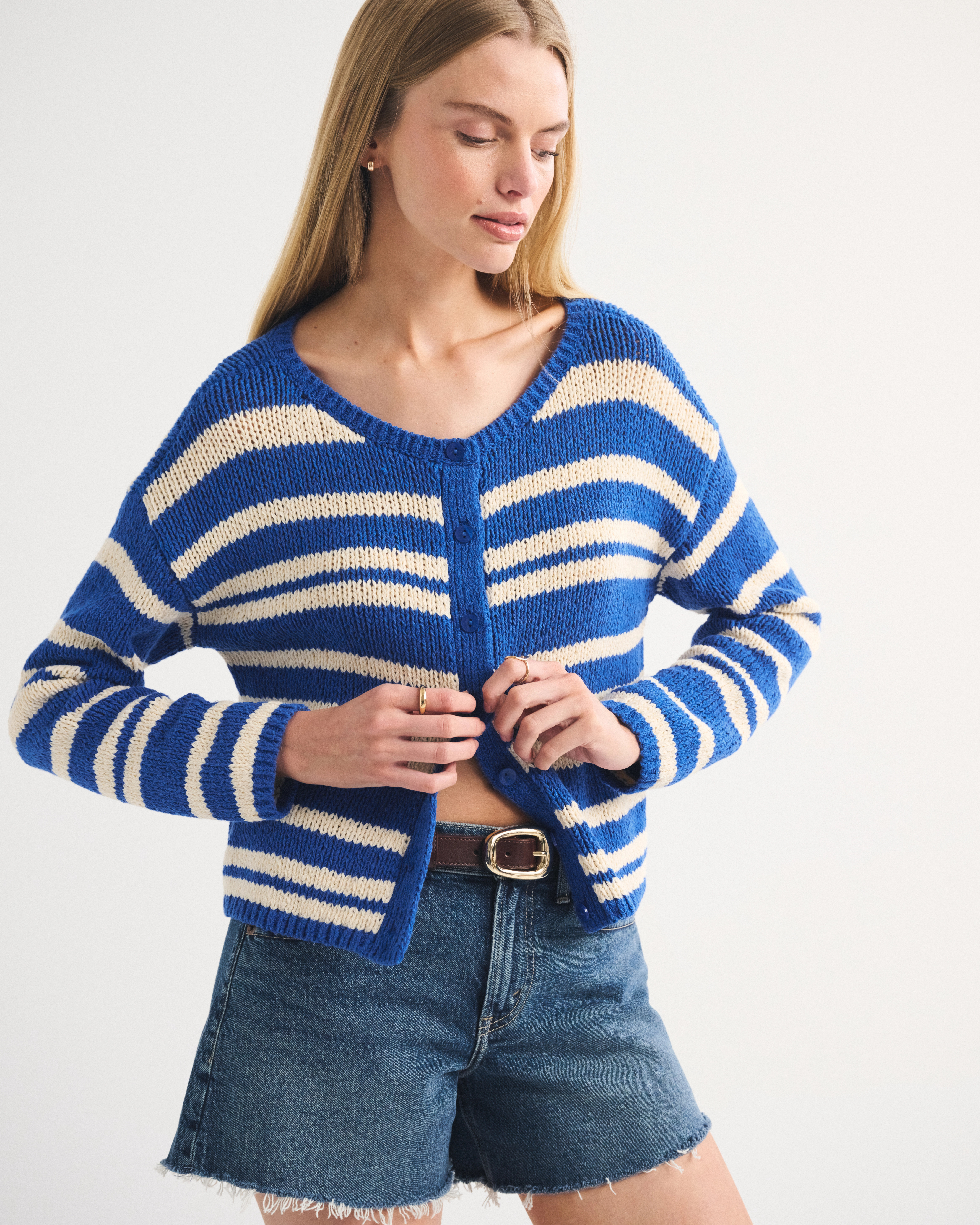 Open-Stitch Textural Crew Cardigan | Abercrombie & Fitch (US)