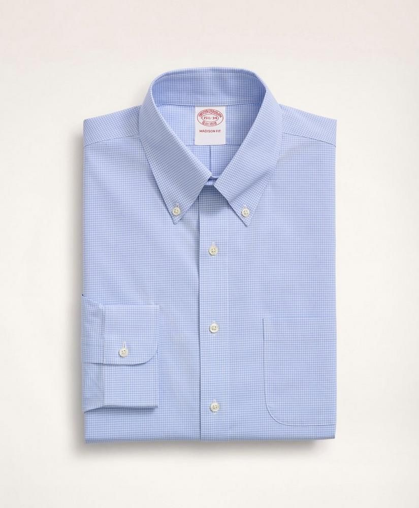 Stretch Madison Relaxed-Fit Dress Shirt, Non-Iron Poplin Button-Down Collar Micro-Check | Brooks Brothers