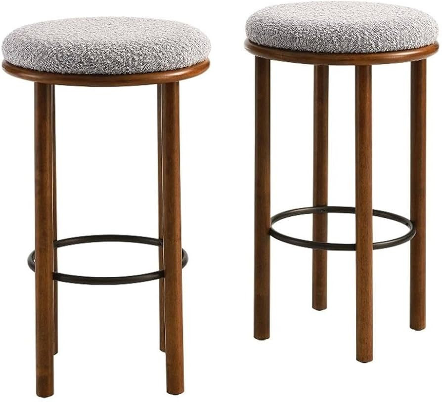Modway Fable 30 Inch Backless Wood Bar Stools Set of 2 in Walnut Taupe - Upholstered Padded Boucl... | Amazon (US)