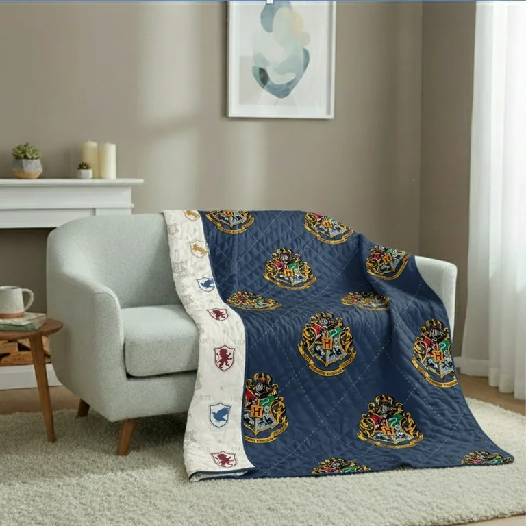 Harry Potter Preppy Crest Hogwarts Twin/Full Reversible Microfiber Quilted Blanket, 62x90 inches | Walmart (US)